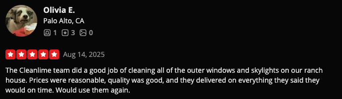 Yelp review from Olivia E. in Palo Alto, CA