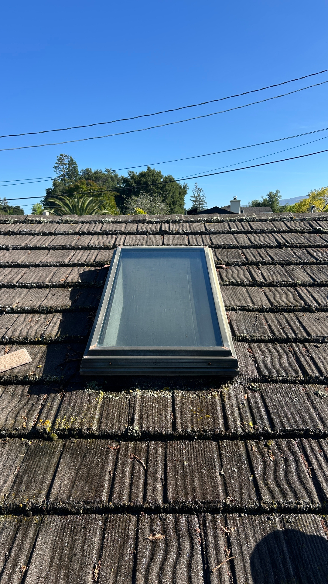 Skylight detailed clean on a tile roof