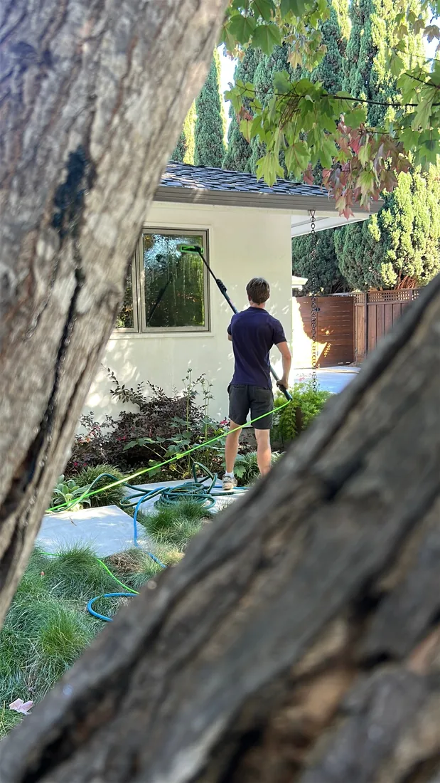 Exterior window cleaning with a water-fed pole